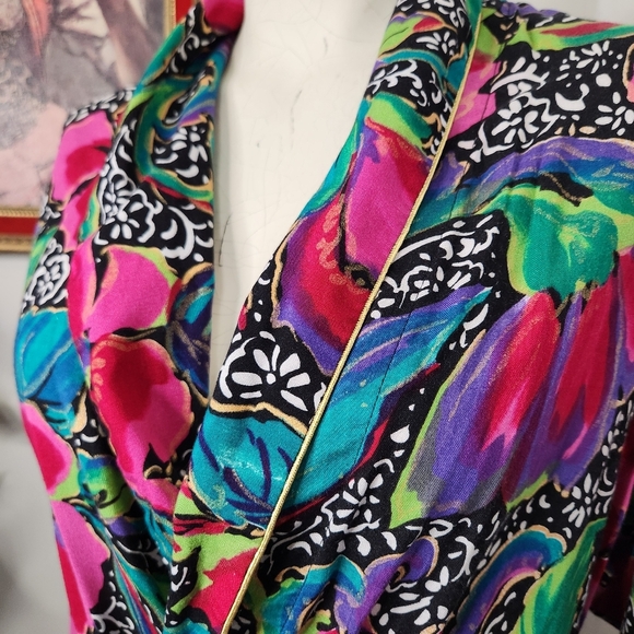 Vintage 80s 90s Red Pink Funky Midi Robe Lingerie Boudoir Pin-Up Size Small - Picture 5 of 8